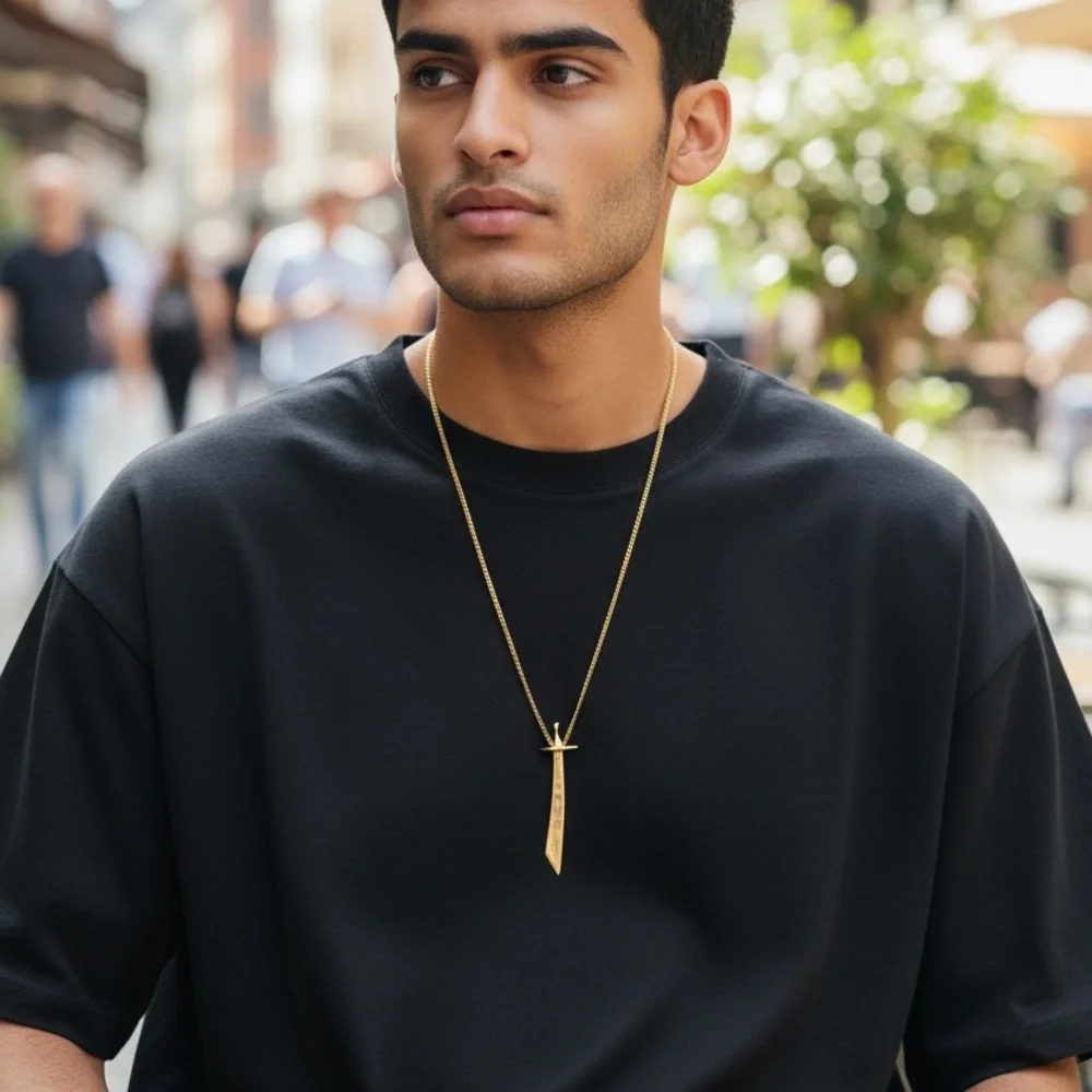 12K Gold Filled Geometric Blade Pendant Necklace